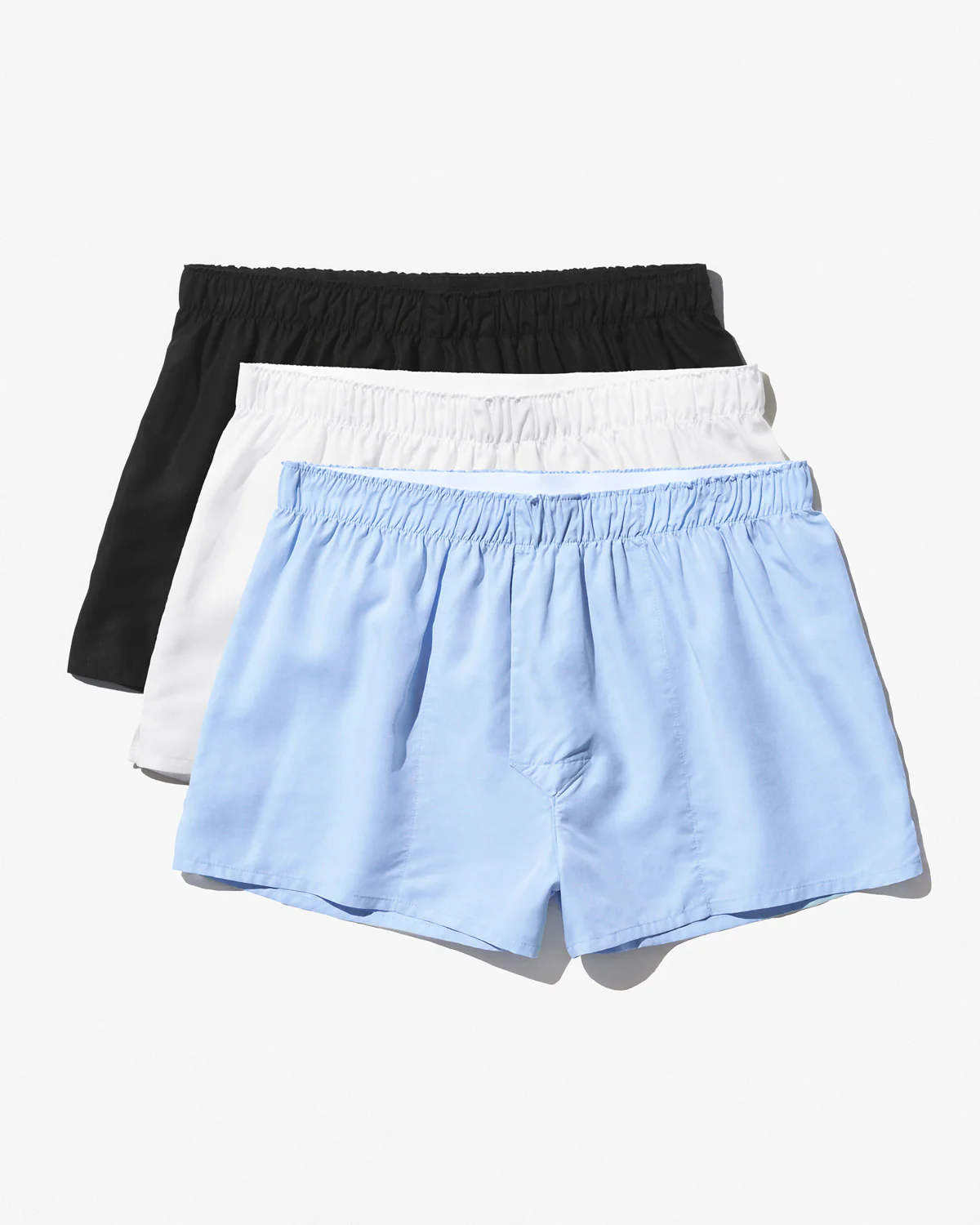 3 x BOXER SLIM SHORTS IN SKY BLUE, BLACK & WHITE